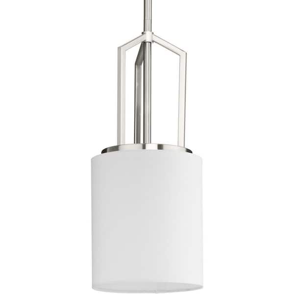 Progress Lighting Goodwin 7 in. 1 -Light Brushed Nickel Modern Farmhouse Pendant with White Linen Shade