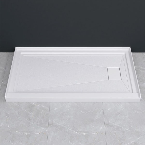 Zeafive Siba 60 in. L x 32 in. W Acrylic Alcove Shower Pan Base with Right Drain in White Non-Slip Single Threshold RV/Bathroom