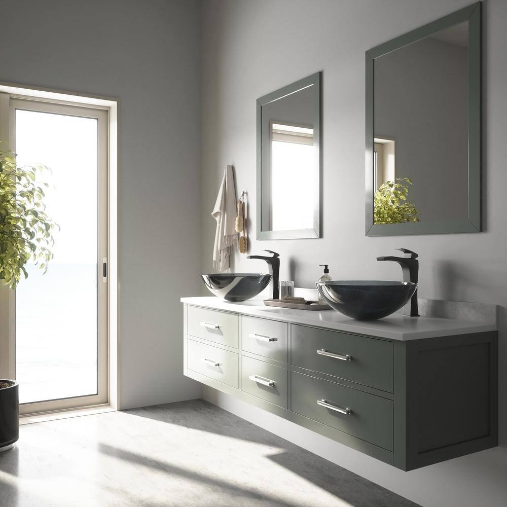 Sheer Black Tempered Glass 16.5" Vessel Bathroom Sink with Matte Black Faucet