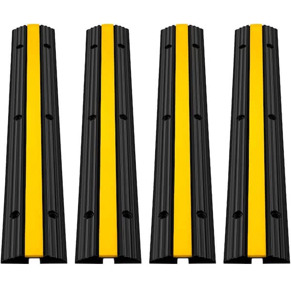 4-Pack 1-Channel Rubber Cable Protector Ramp, 0 in. x 3 ft., Black/Yellow, Non-Metallic, Rubber Conduit