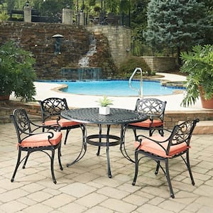 Sanibel Black 5-Piece Cast Aluminium Outdoor Dining Set with Coral Cushions