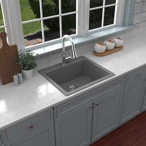 QT-820 Quartz 25 in. Single Bowl Drop-In Kitchen Sink in Grey