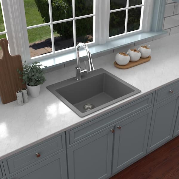 Karran QT-820 Quartz 25 in. Single Bowl Drop-In Kitchen Sink in Grey