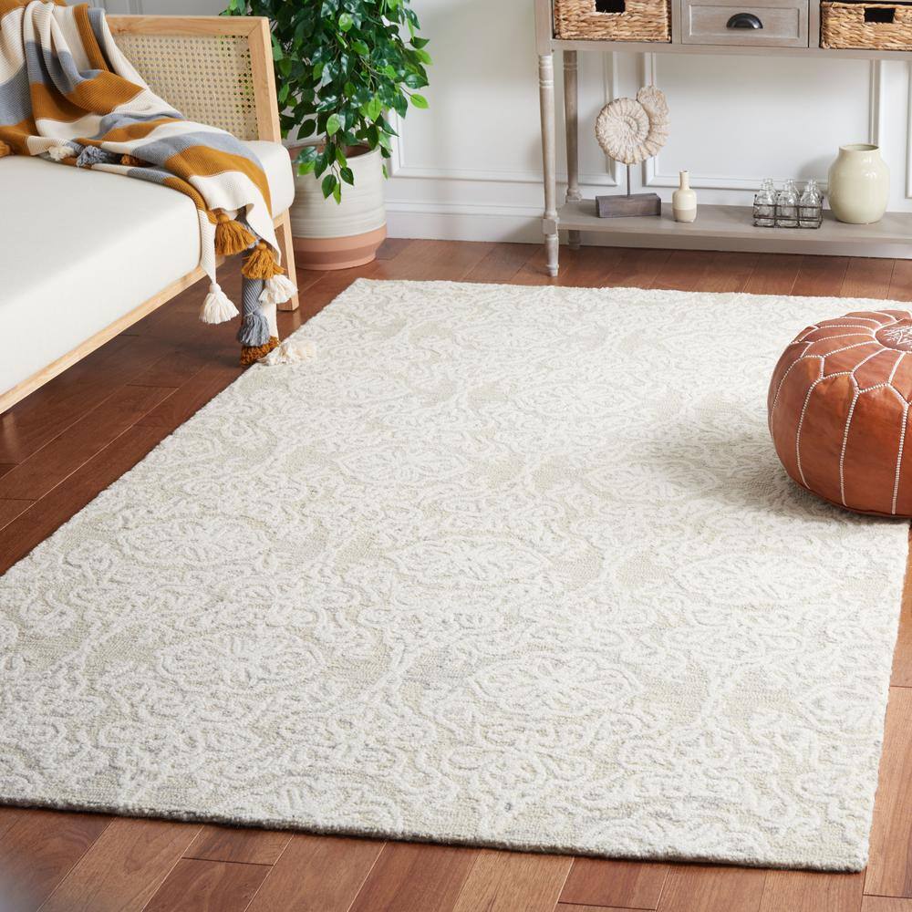 Ivory Floral Hand-Tufted Wool 8' x 10' Area Rug