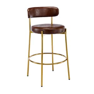37 in. Modern Armless Low Back Metal Frame Counter Cushioned Bar Stool with Dark Brown PU Seat (Set of 2)
