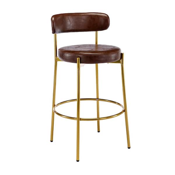 HOMEFUN 37 in. Modern Armless Low Back Metal Frame Counter Cushioned Bar Stool with Dark Brown PU Seat (Set of 2)