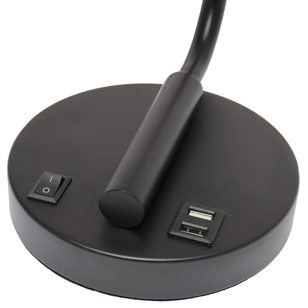 Arcadian Black Iron Desk Lamp with USB Ports and Glass Shade