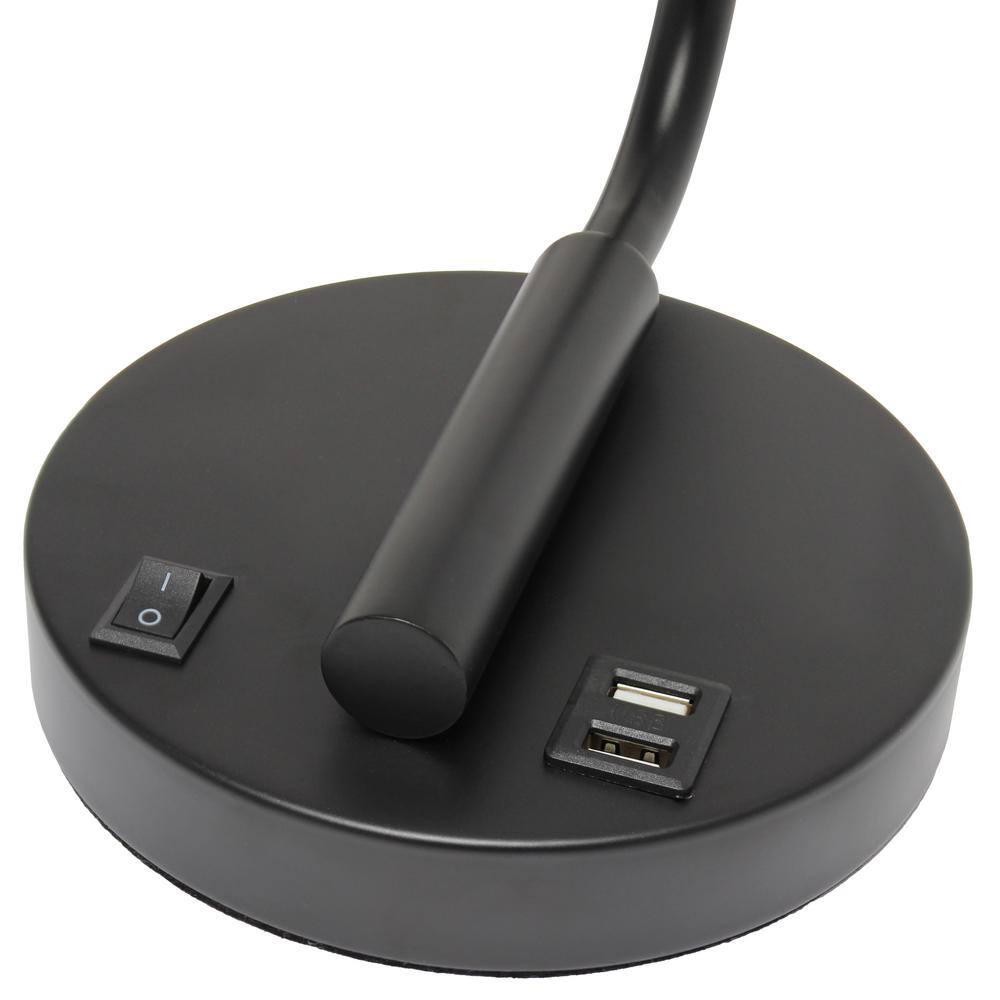 Black Iron Industrial Desk Lamp with USB Port and Glass Shade