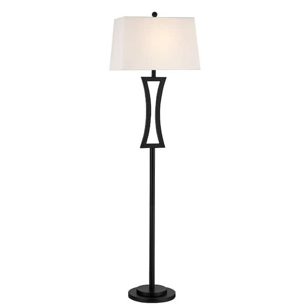 Maxax Montgomery 63.75 in. Black Metal Floor Lamp With White Bell Shade