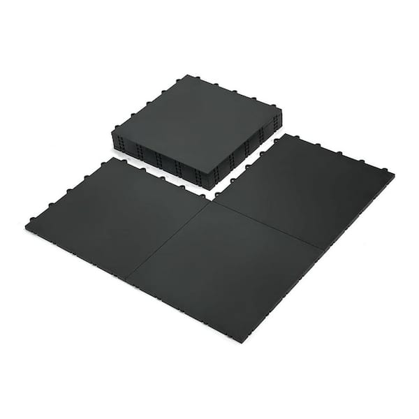 Afoxsos 14 ft. x 14 ft. High Durability Colored Flooring Tiles Interlocking Versatile Surface Deck Tiles in Black (8 Per Pack)