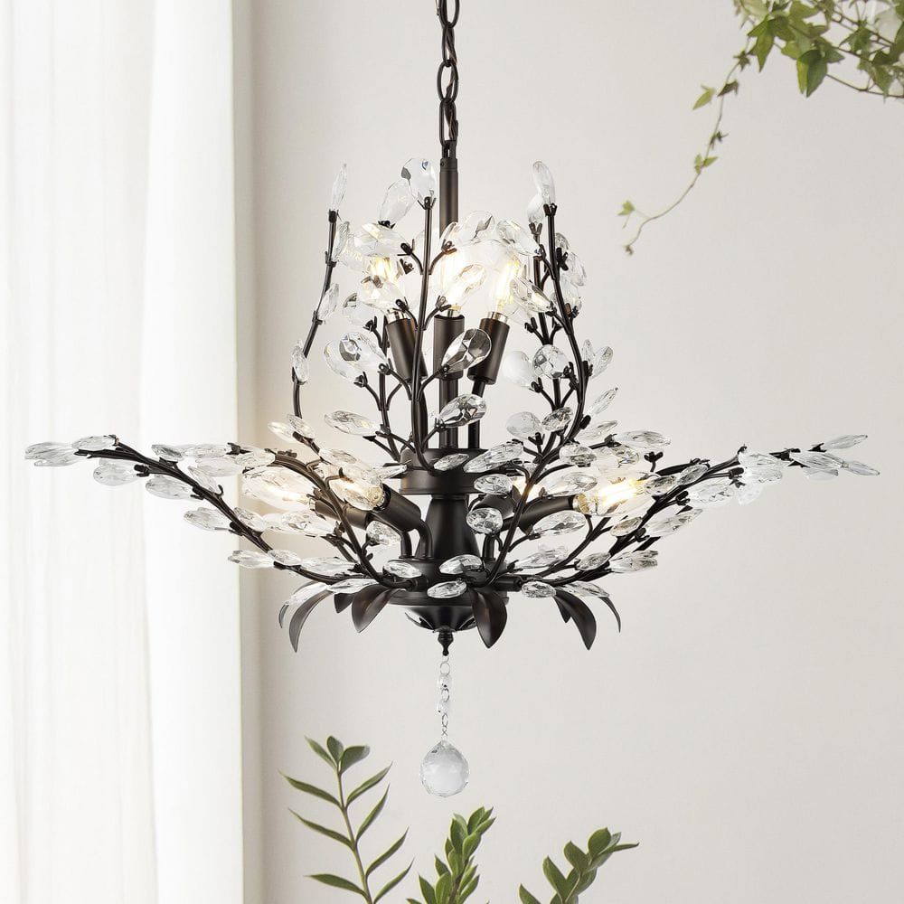 Diantha 28.5" Glam Crystal & Bronze LED Pendant - Adjustable Height
