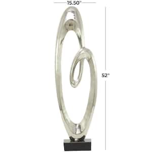 5 in. x 52 in. Silver Aluminum Swirl Abstract Sculpture with Black Base