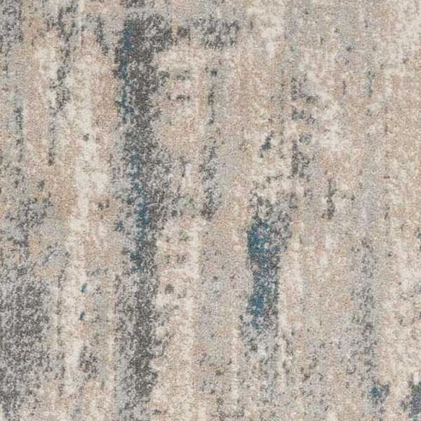 8' Teal and Ivory Abstract Non Skid Runner Rug