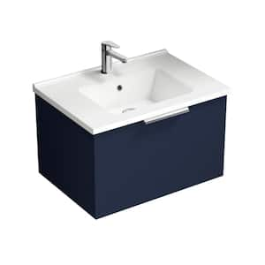 Bodrum 25.59 in. W x 17.72 in. D x 16.14 in. H Modern Bathroom Vanity in Night Blue With White Ceramic Top