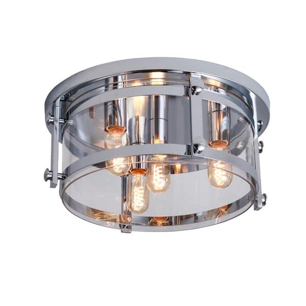 Maxax Raleigh 4-Light 16.8 in. Chrome Unique/Statement Drum Flush Mount With Glass Shade