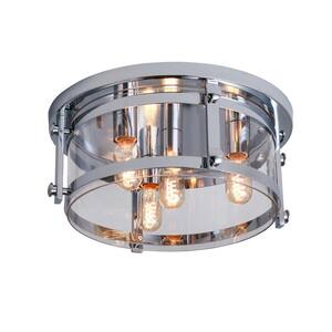 Raleigh 4-Light 16.8 in. Chrome Unique/Statement Drum Flush Mount With Glass Shade