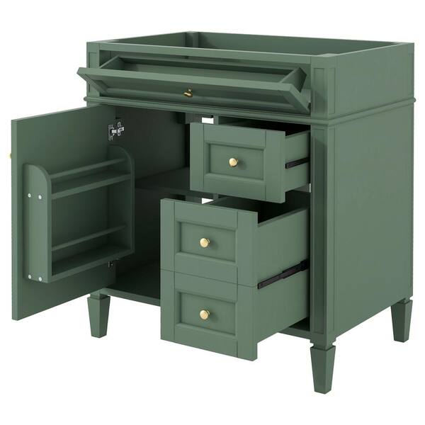 FUNKOL 29.3 x 17.87 x 33 In. White MDF Vertical Bath Cabinet with 3 Drawers and 1 Soft Close Door, Top Sink Not Included