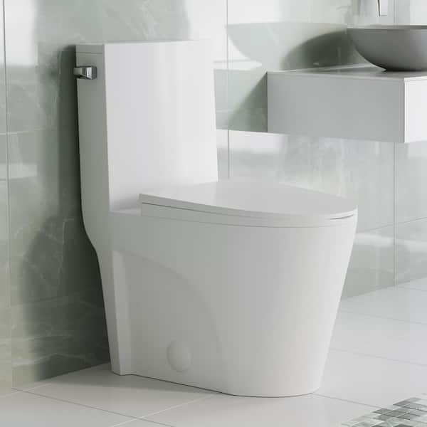 St. Tropez 1-Piece 10 in. Rough-In 1.28 GPF Left-Hand Vortex Flush Elongated Toilet in Matte White