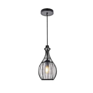 Timeless Home Marisa 1-Light Pendant in Black with 6.7 in. W x 12.8 in. H Shade