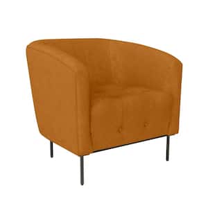 CeCe Mustard Gold Velvet Fabric Mid-Century Modern Button-Tufted Barrel Chair