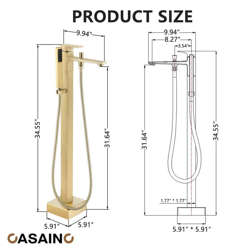Brushed Gold Freestanding Bathtub Faucet with Handshower