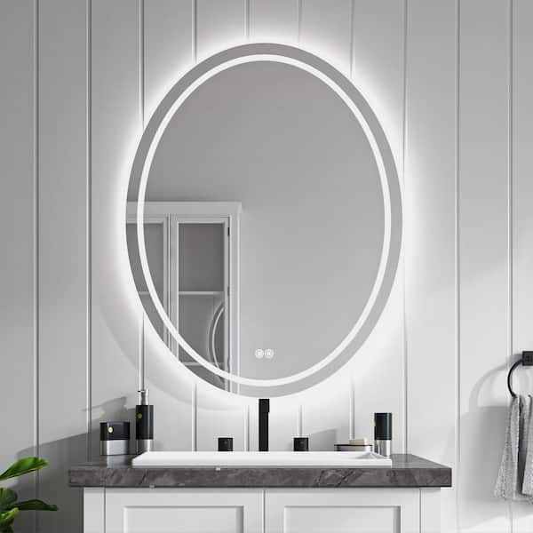 null 28 in. W x 36 in. H Oval Frameless LED Light Anti Fog Wall Bathroom Vanity Mirror in Backlit plus Front Lighted