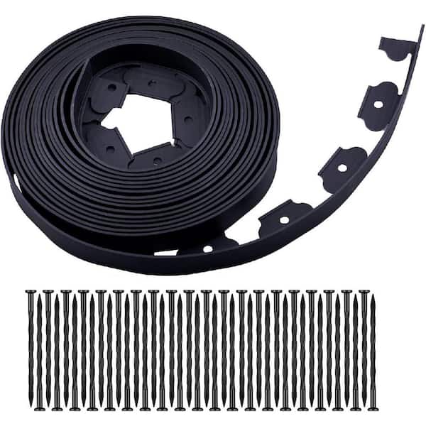 SenQWFa 40 ft. x 2 in. Black Plastic Garden Landscape Polyethylene Edging with 40 Spikes for Lawn