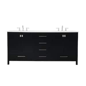 Simply Living 72 in. W x 22 in. D x 34 in. H Bath Vanity in Black with Calacatta White Engineered Marble Top