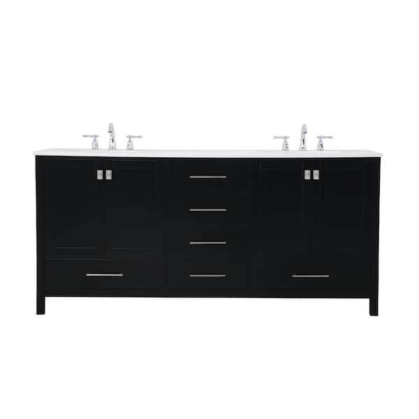 Unbranded Simply Living 72 in. W x 22 in. D x 34 in. H Bath Vanity in Black with Calacatta White Engineered Marble Top