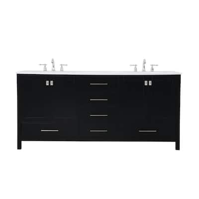 Timeless Home Erin 72 in. W x 22 in. D x 34 in. H Double Bathroom Vanity in Black with Calacatta Quartz