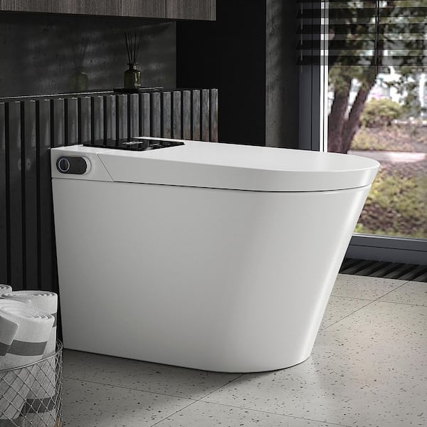 S-G Elongated Smart Bidet Toilet 1.34 GPF in White with Power Outage Flush, GFCI, Foot Control, Heated, Auto Open/Close