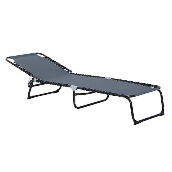 Sudzendf Gray Patio Outdoor Chaise Lounge with 4-Position Reclining Back, Pillow, Breathable Mesh and Bungee Seat