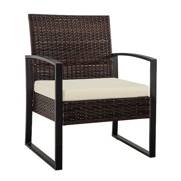 LAUREL CANYON Brown Rattan 3 Piece Patio Set Chairs Bistro Set Rattan Conversation Set, With Beige Cushion