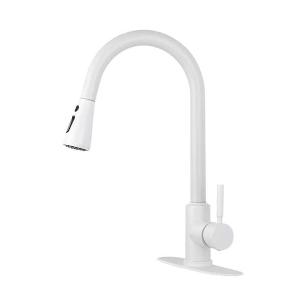 Flynama Stainless Steel Pull Down Kitchen Faucet in White