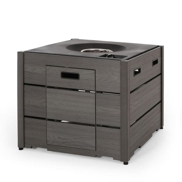 32 in. 40000 Btu Outdoor Plastic Square Propane Fire Pit wih WPC Base in Gray