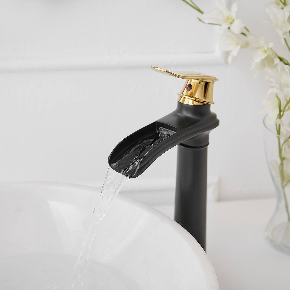 Gold and Black Waterfall Single Handle Bathroom Vessel Faucet