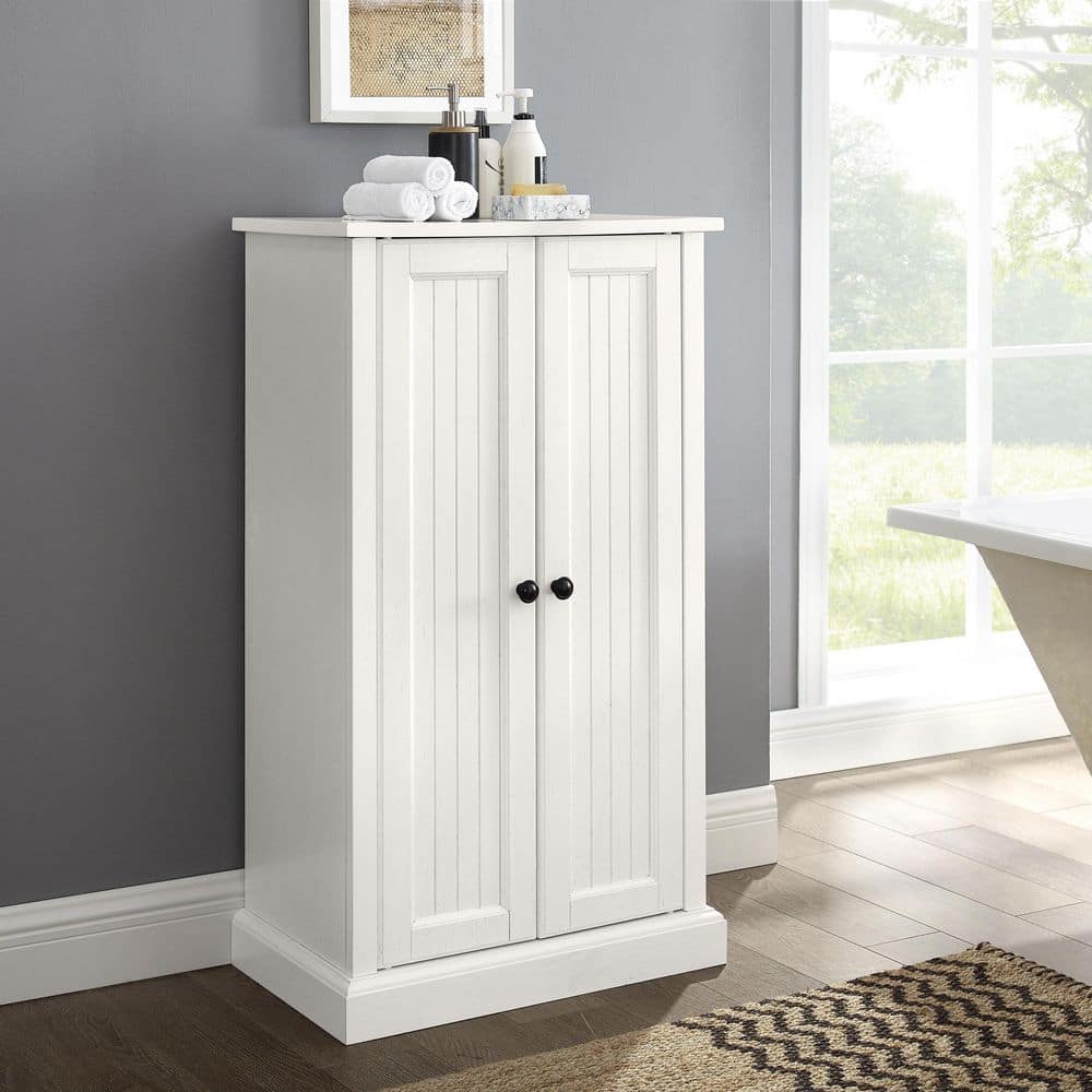 White Coastal Adjustable Shelving Accent Cabinet