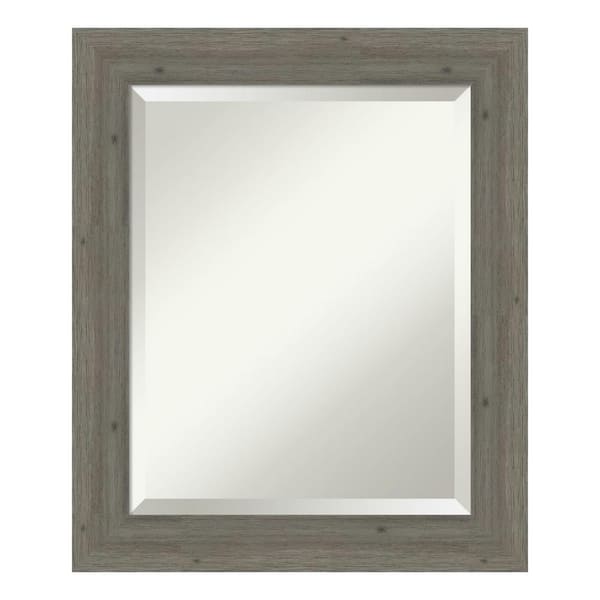 Amanti Art Fencepost Grey Narrow 20.5 in. x 24.5 in. Beveled Rectangle Wood Framed Bathroom Wall Mirror in Gray