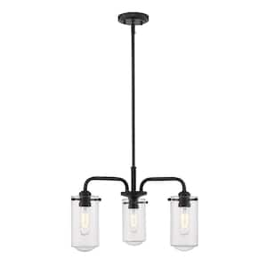 Delaney 3-Light Matte Black Chandelier with Glass Shade