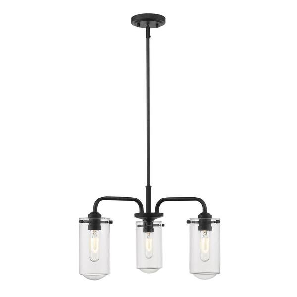 Unbranded Delaney 3-Light Matte Black Chandelier with Glass Shade