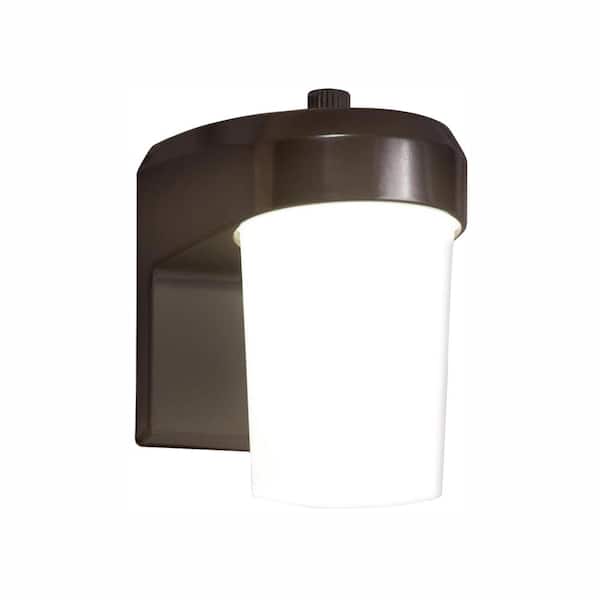 HALO FE 1-Light Bronze LED Outdoor Lantern Sconce with Dusk to Dawn