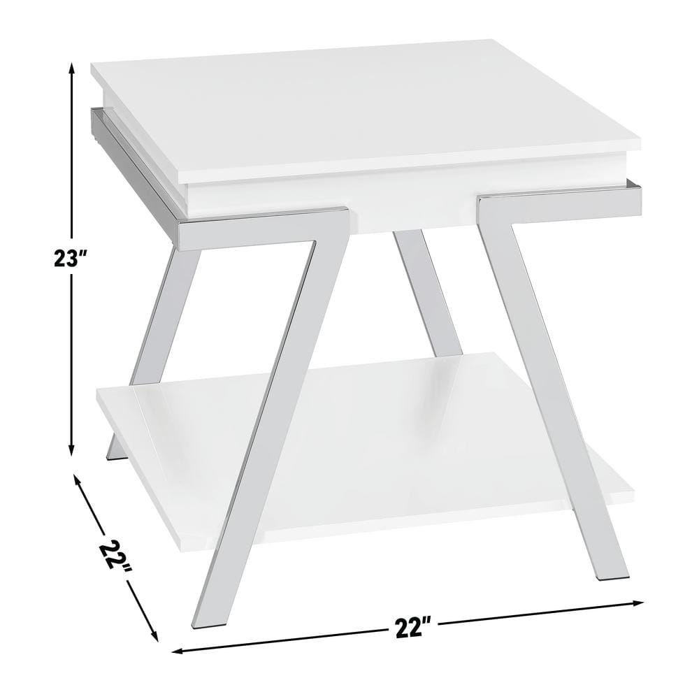Zena 22" White Wood and Chrome Square End Table with Storage