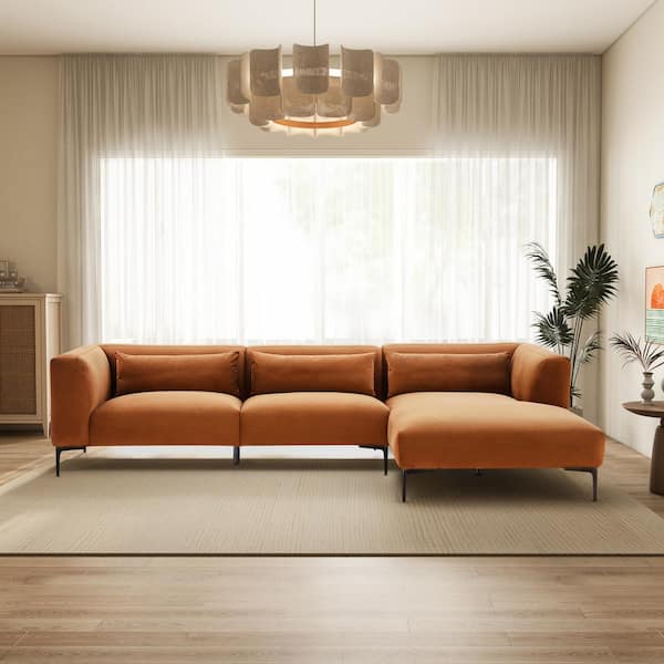 Ashcroft Furniture Co Savanna 122 in. Square Arm 2-Piece Luxury Velvet Right Facing Sectional Sofa in Burnt Orange (Seats-4)