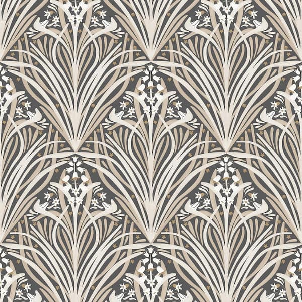 Victorian Bloom Black and Beige Wallpaper Sample