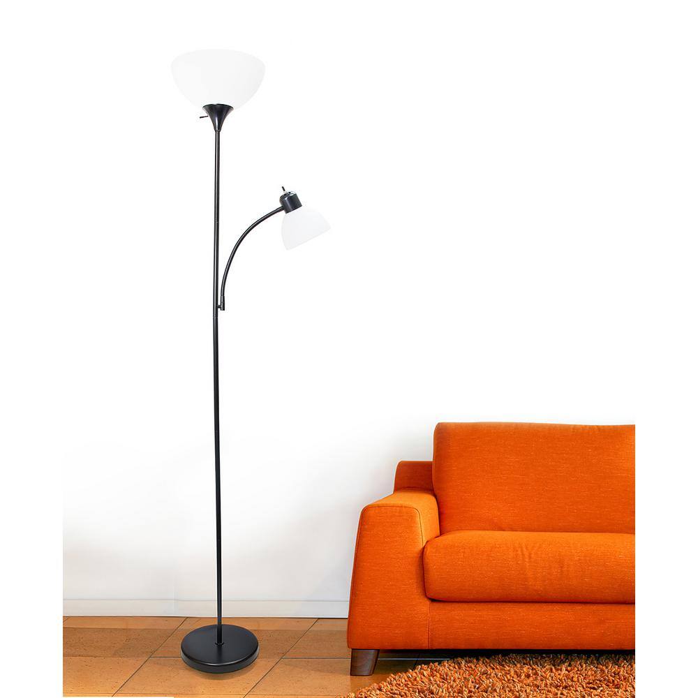 Adjustable Dual-Light Torchiere Floor Lamp in Sleek Black