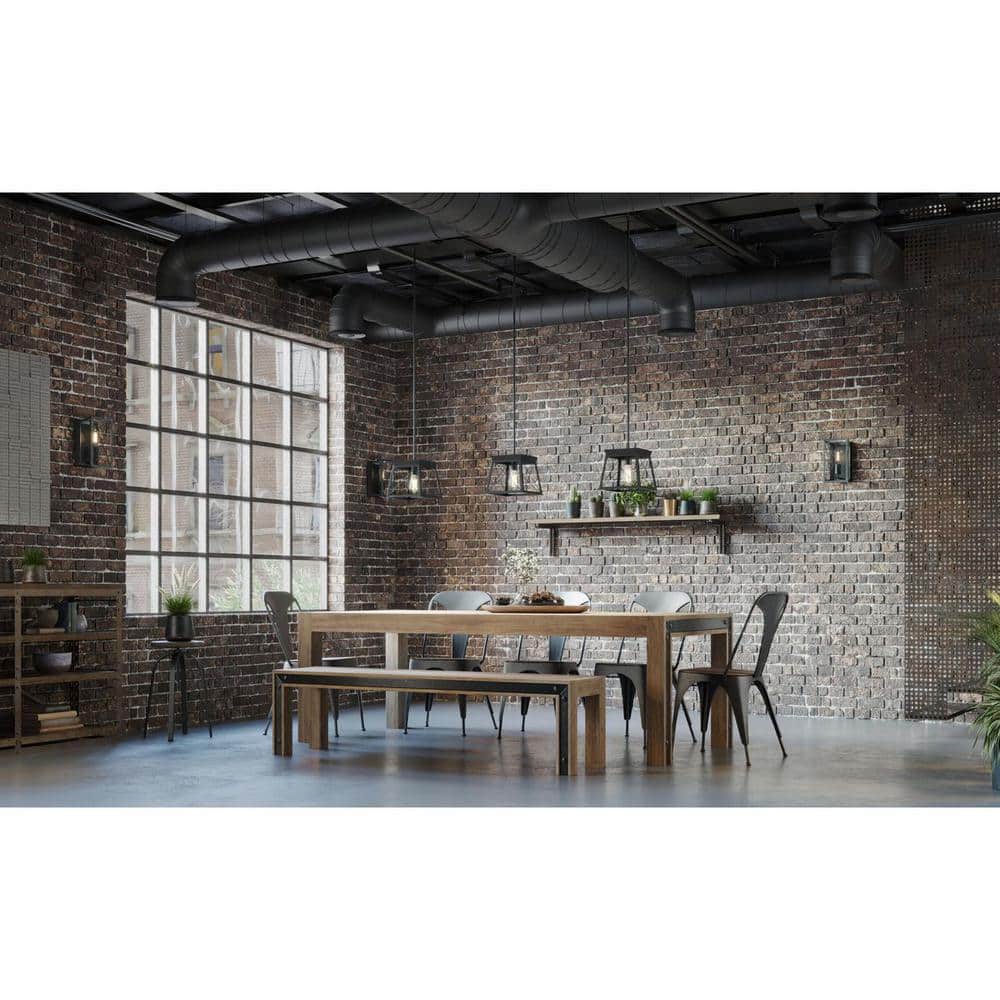 Briarwood Textured Black Mini-Pendant with Faux Wood Accent