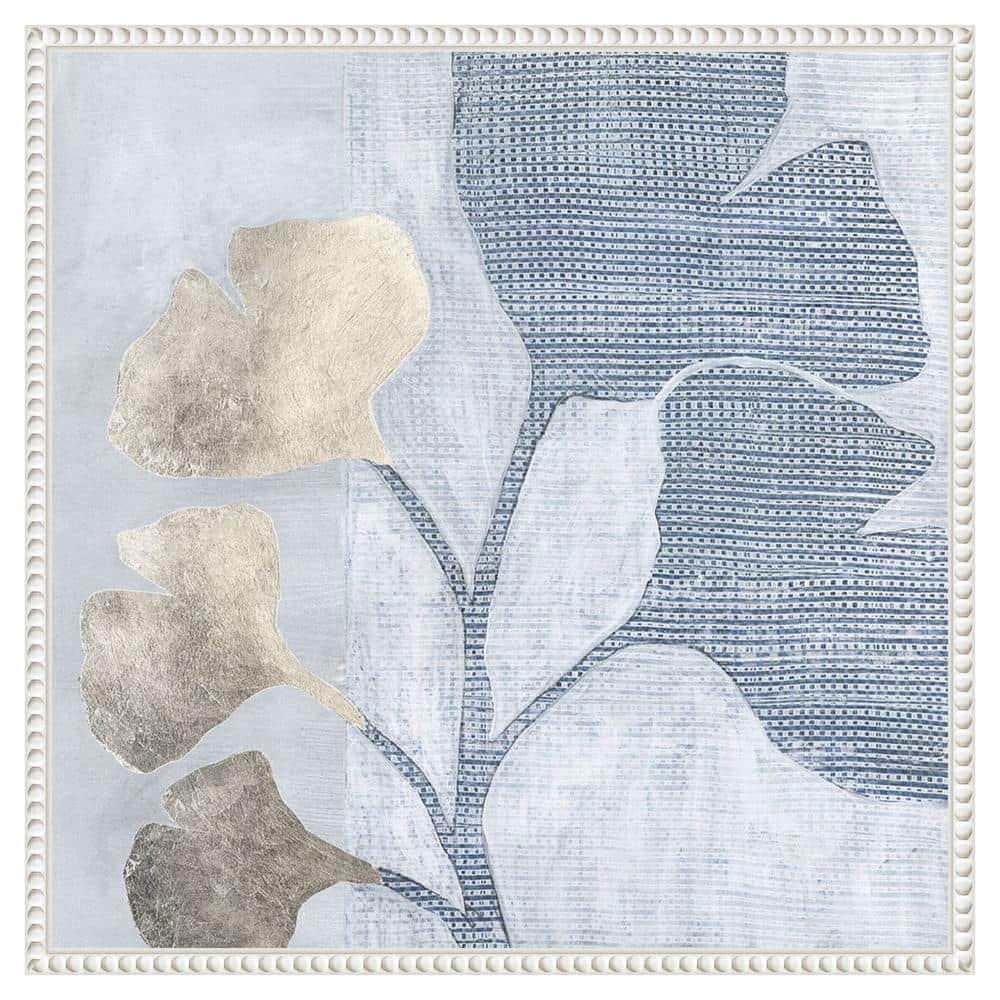 Veiled Garden IV Blue and Gray Abstract Canvas Art with White Frame