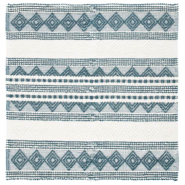 Natura 8 ft. x 8 ft. Dark Green/Ivory Striped Diamonds Square Area Rug