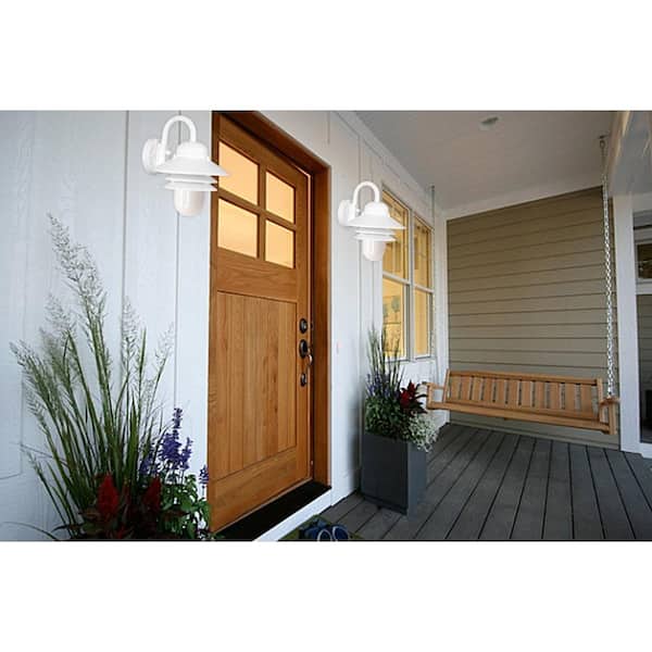Nautical 1-Light White 3000K ENERGY STAR LED Outdoor Wall Mount Sconce with Durable White Prismatic Acrylic Lens