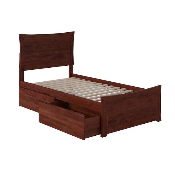 AFI Metro Walnut Twin Solid Wood Storage Platform Bed with Matching Foot Board with 2 Bed Drawers